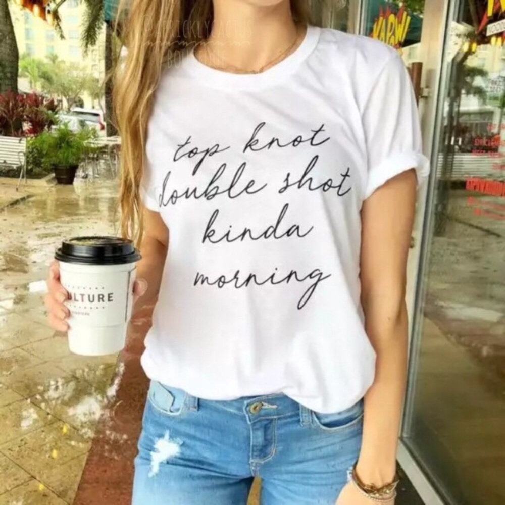 Top Knot Double Shot Funny Graphic Tee T Shirt New